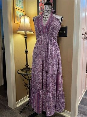RAGA Purple Paisley Halter Midi Dress 48”L slinky and soft!